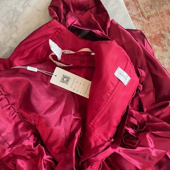 Lavetir Off Shoulder Satin Formal Dress Wine/Burgundy - Picture 5 of 9